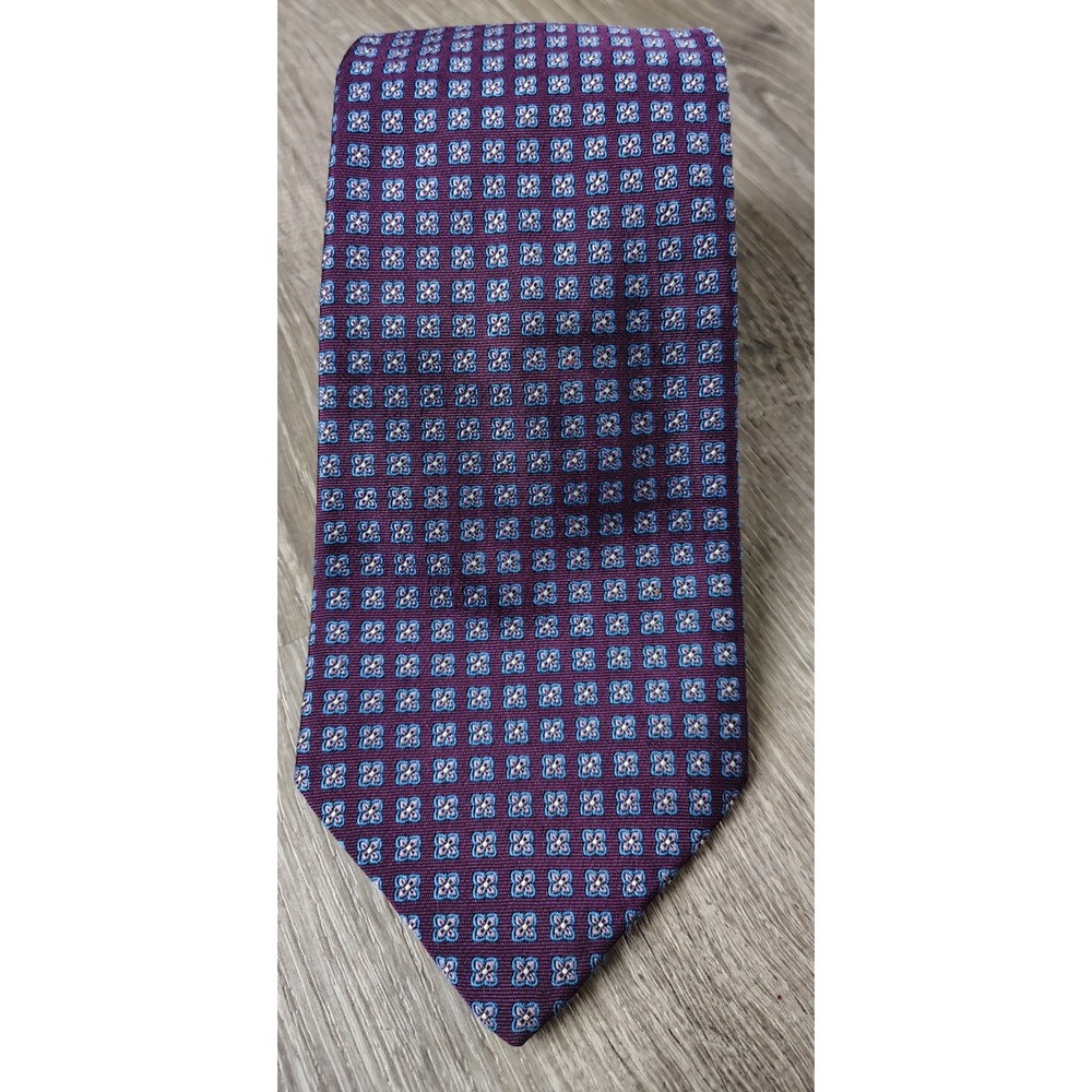 Brooks Brothers 346 100% Silk Neck‎ Woven Square Floral Purple Blue Silver USA
